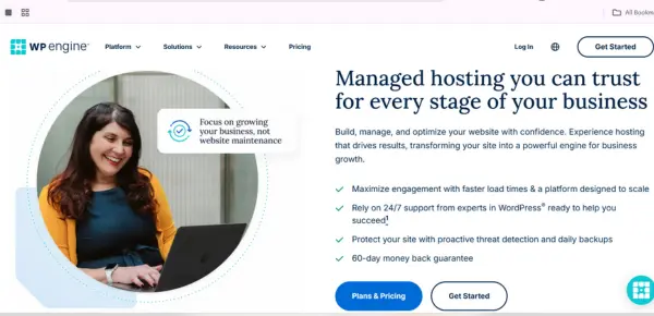 WP Engine WordPress hosting dashboard showing fast and secure website performance