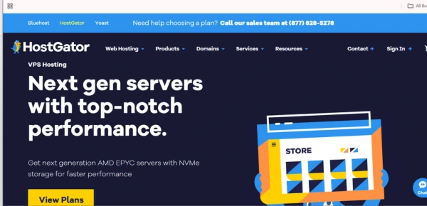 HostGator VPS hosting server dashboard and performance