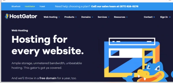 HostGator shared hosting plan dashboard showing website hosting features