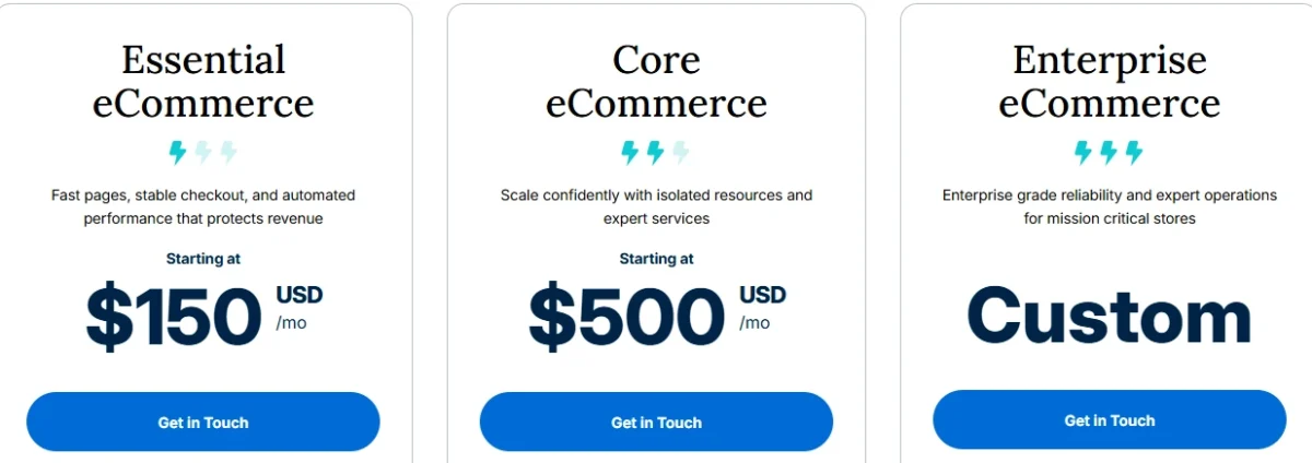 WP Engine eCommerce hosting plans: Essential, Core, Enterprise pricing
