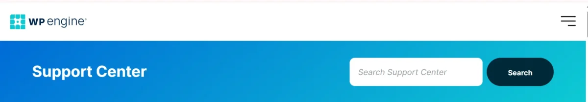 WP Engine Support Center header with search bar and search button