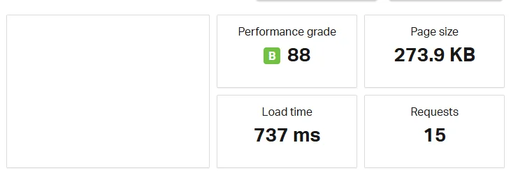 NameHero performance test showing fast load time and optimized page size