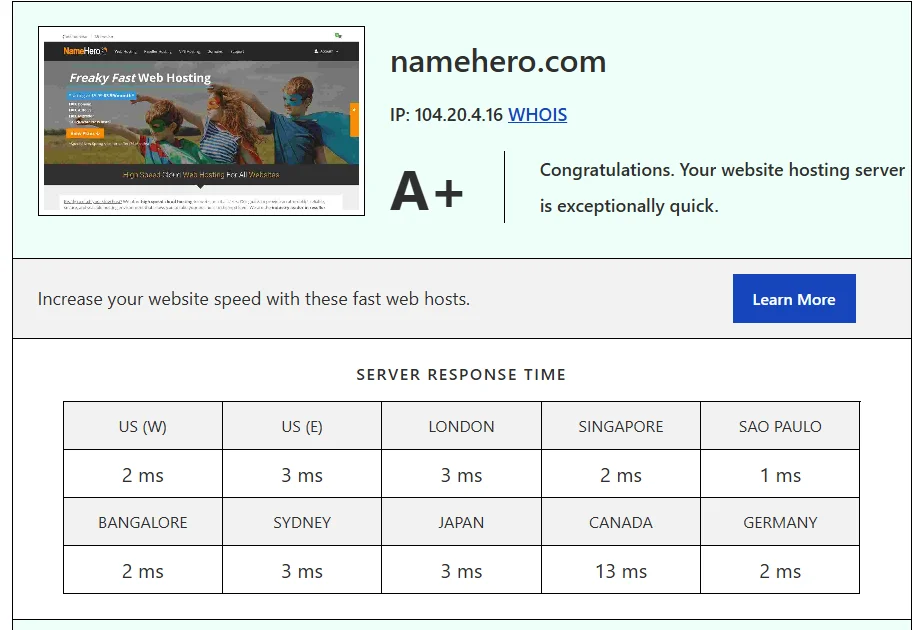 global server response time test results