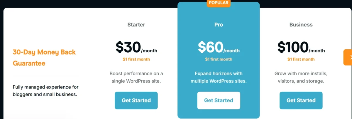 Rocket hosting plans pricing Starter Pro Business