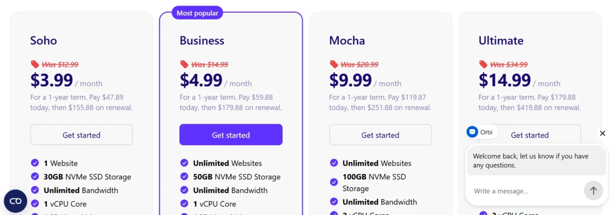 MochaHost Prices & Plans pvyempire