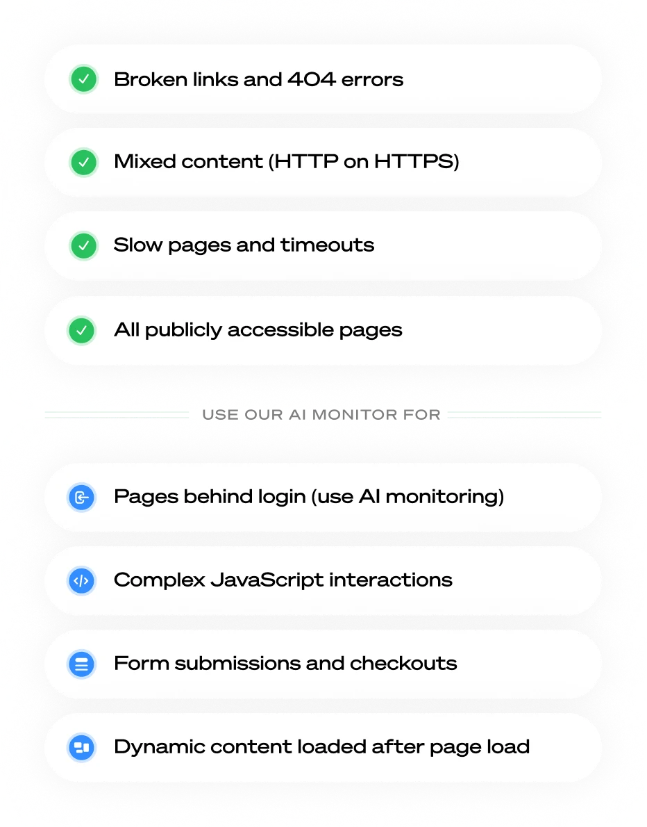 Broken links or mixed content warnings