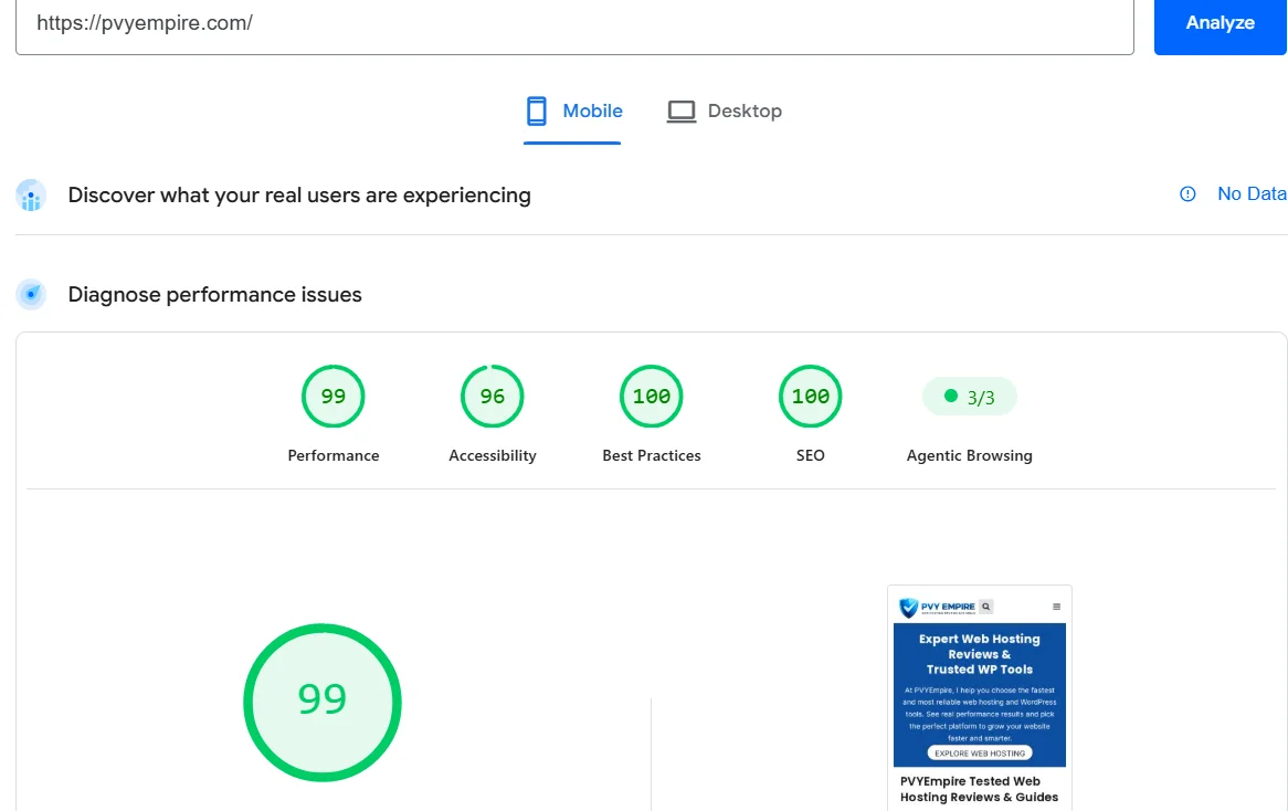 PVYEmpire - Test Google PageSpeed Insights