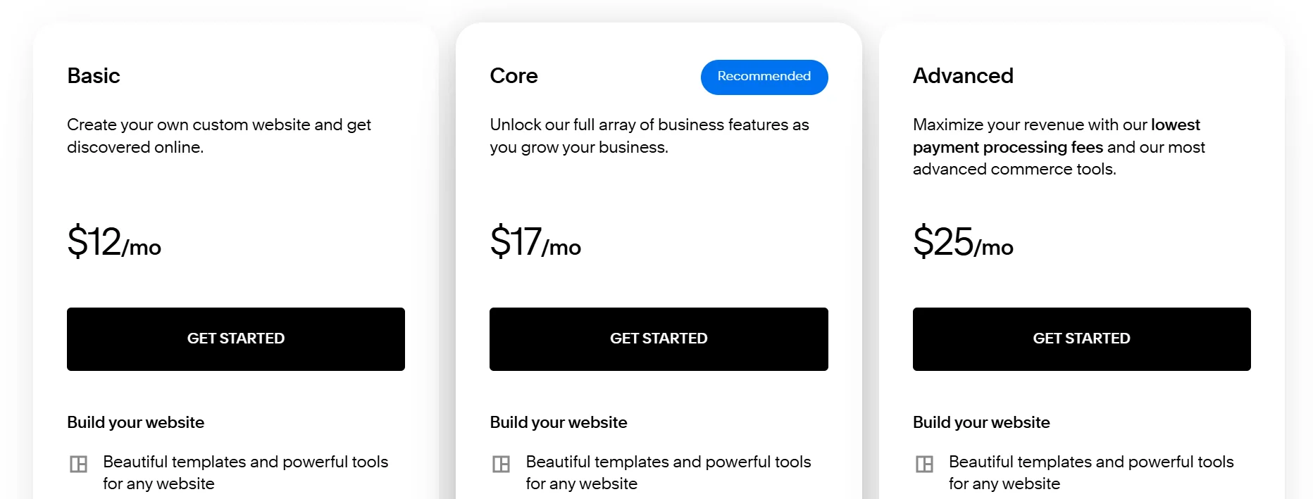 Squarespace pricing plan