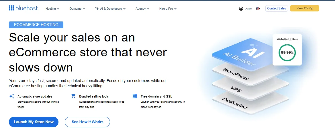 bluehost eccomerce hosting official page