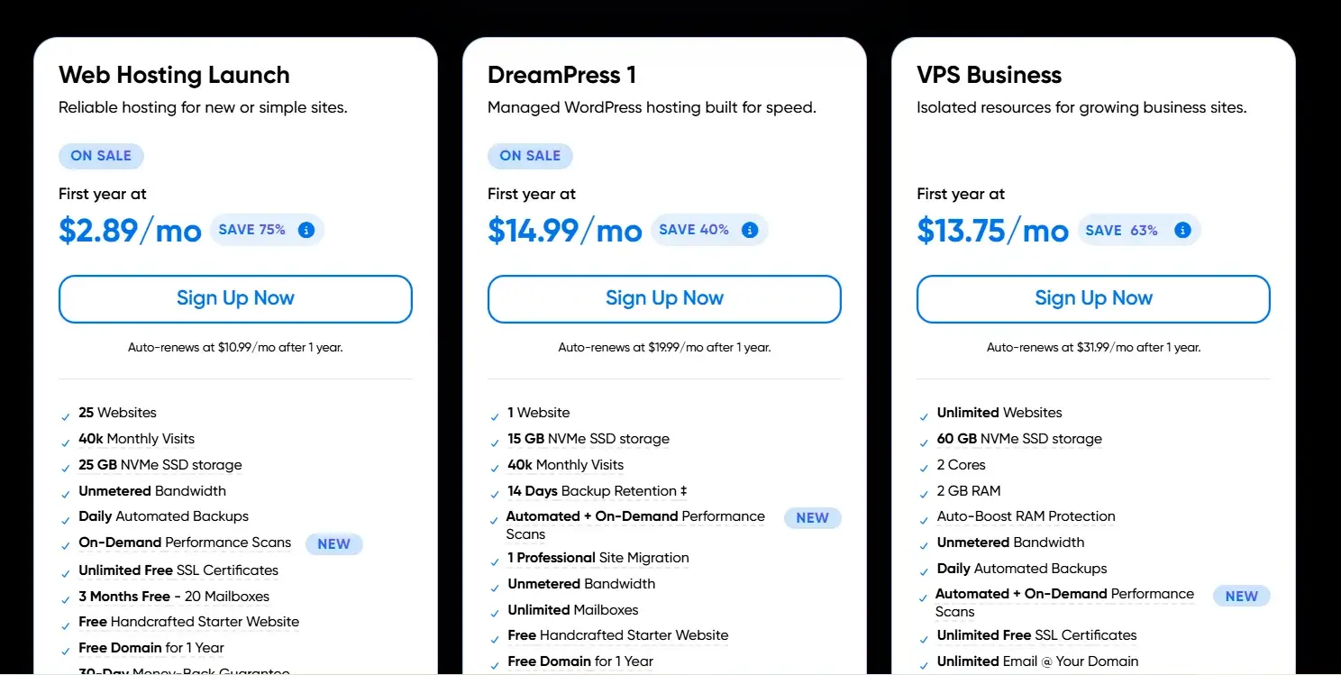 dreamhost hosting pricing plan