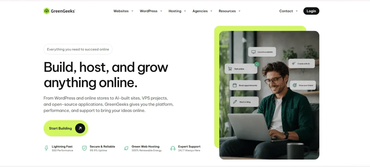 greengeeks hosting official page banner