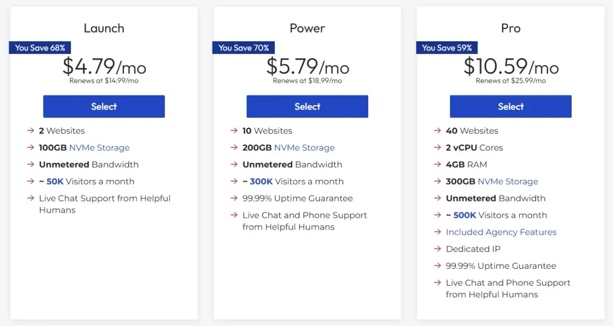 inmotionhosting official pricing page