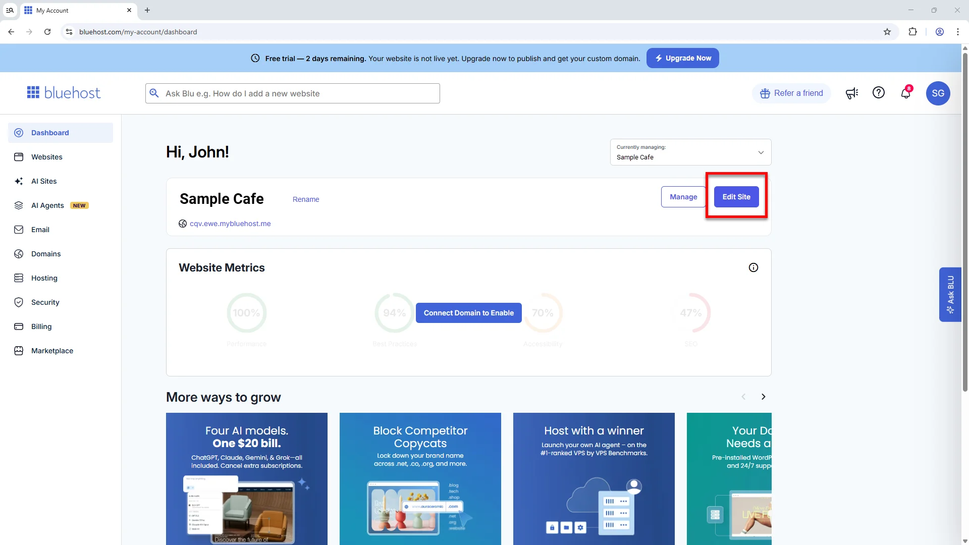 Check Your Site and Publish It bluehost