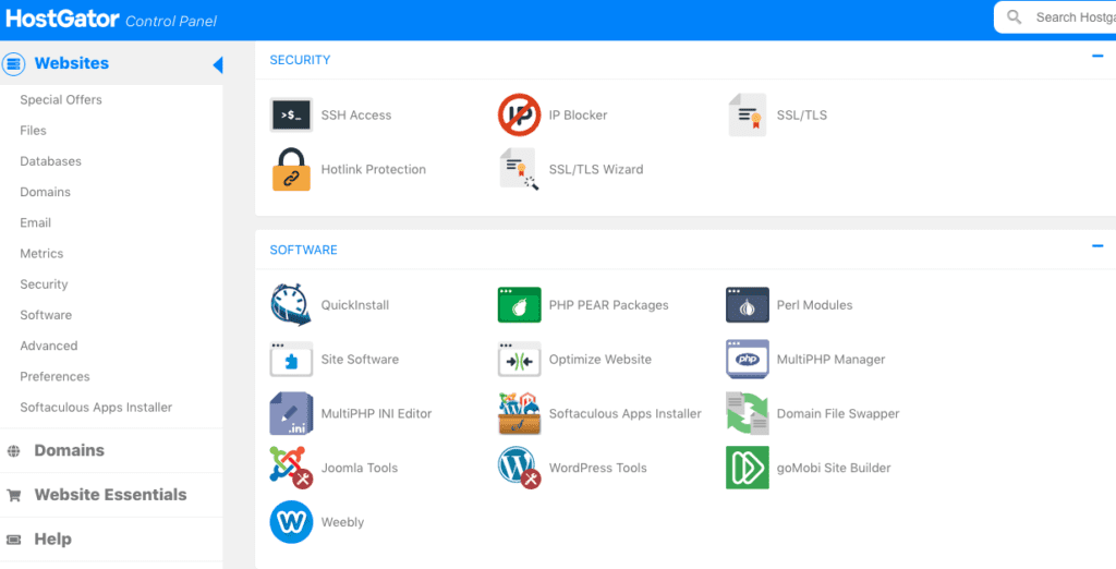 Control Panel (cPanel) & Dashboard Experience hostgator