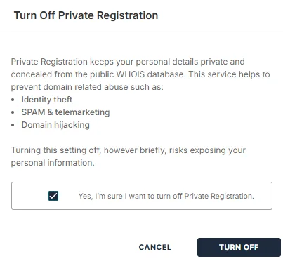 Disable Domain Privacy if Required
