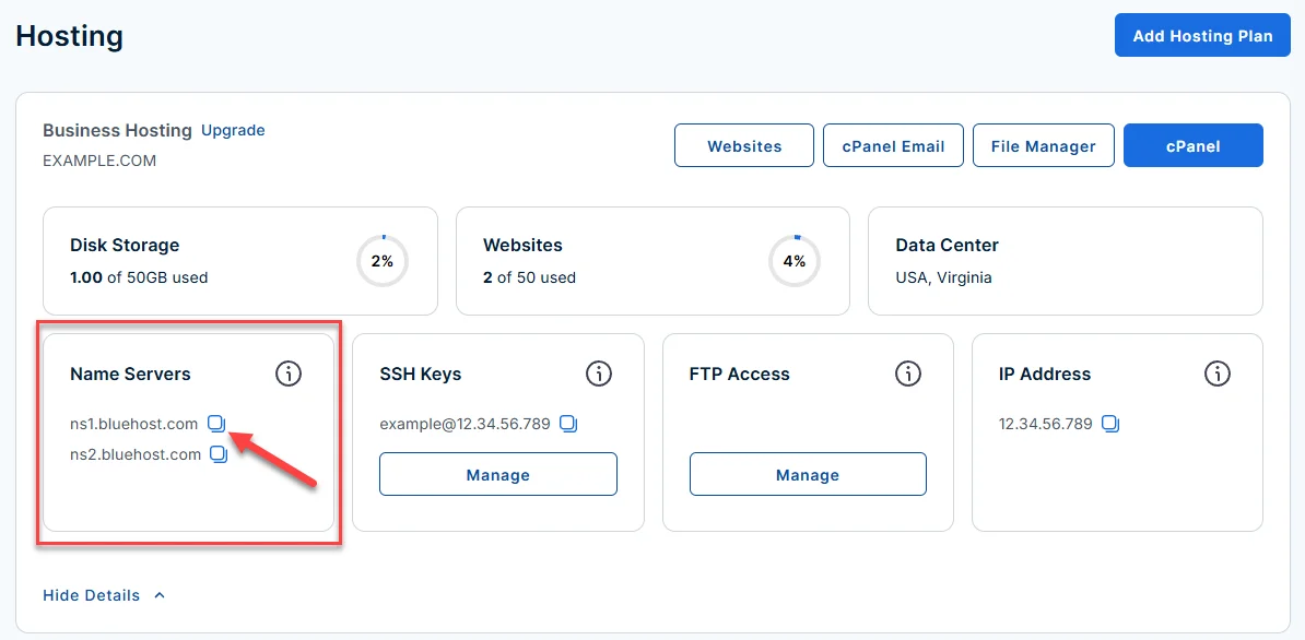 Enter Bluehost Nameservers